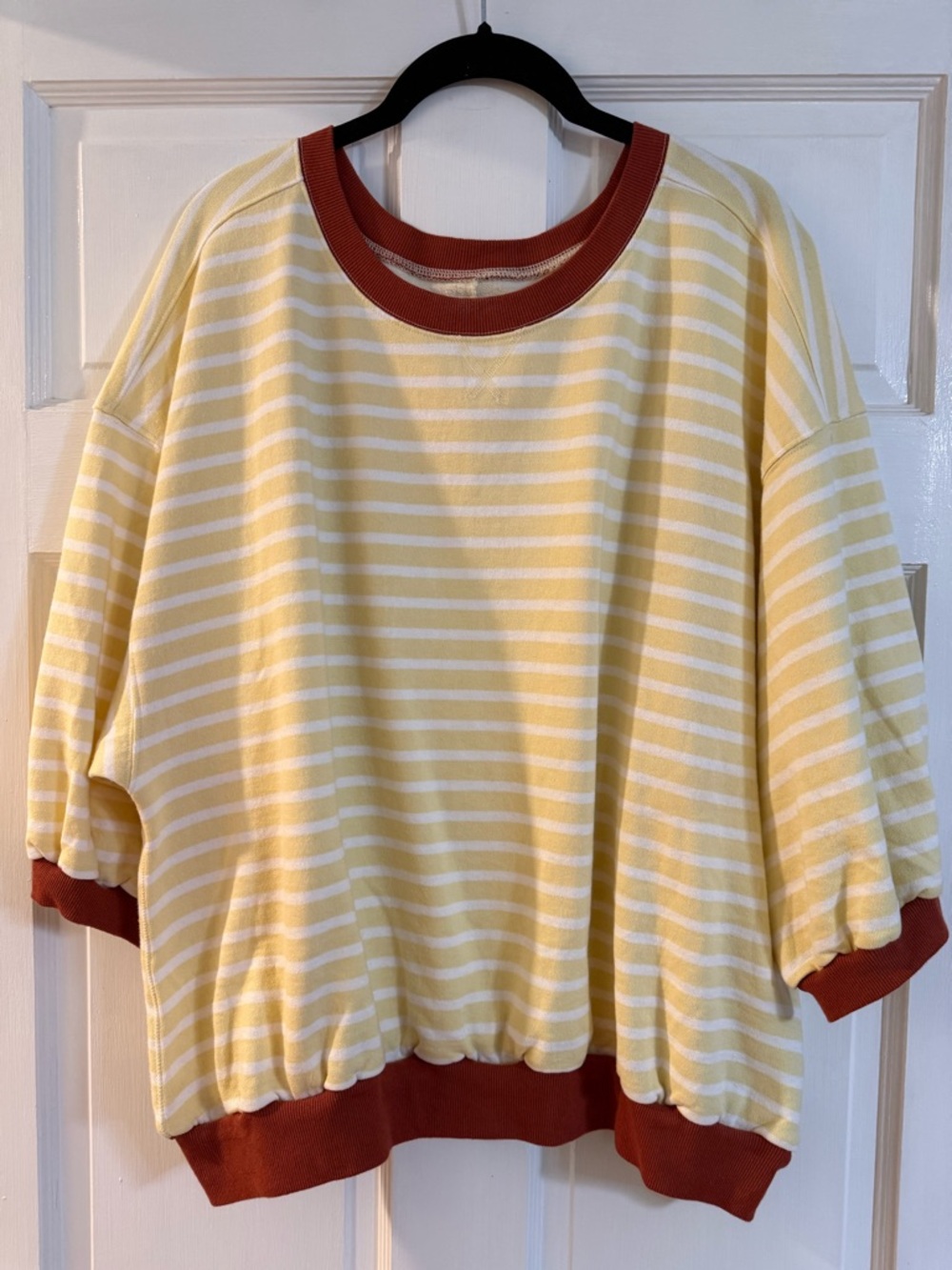 Anthropologie Niki Bubble Sweatshirt by Pilcro Yellow and White Striped Rust XL